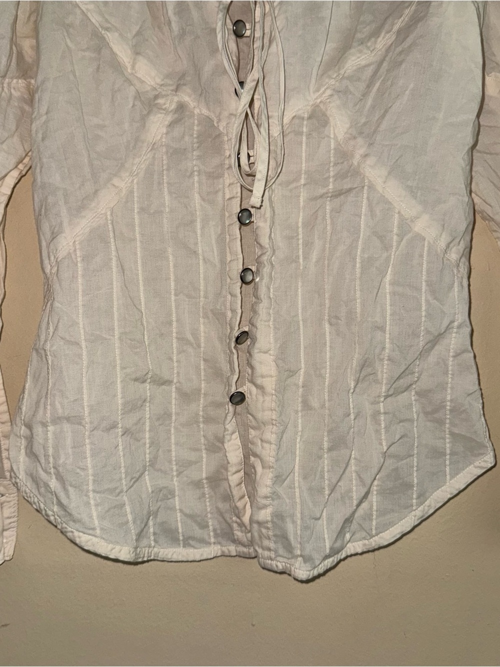 Vintage Diesel Cream 100% Cotton Prairie Semi Sheer Button Down Stripe Blouse M - Picture 2 of 11